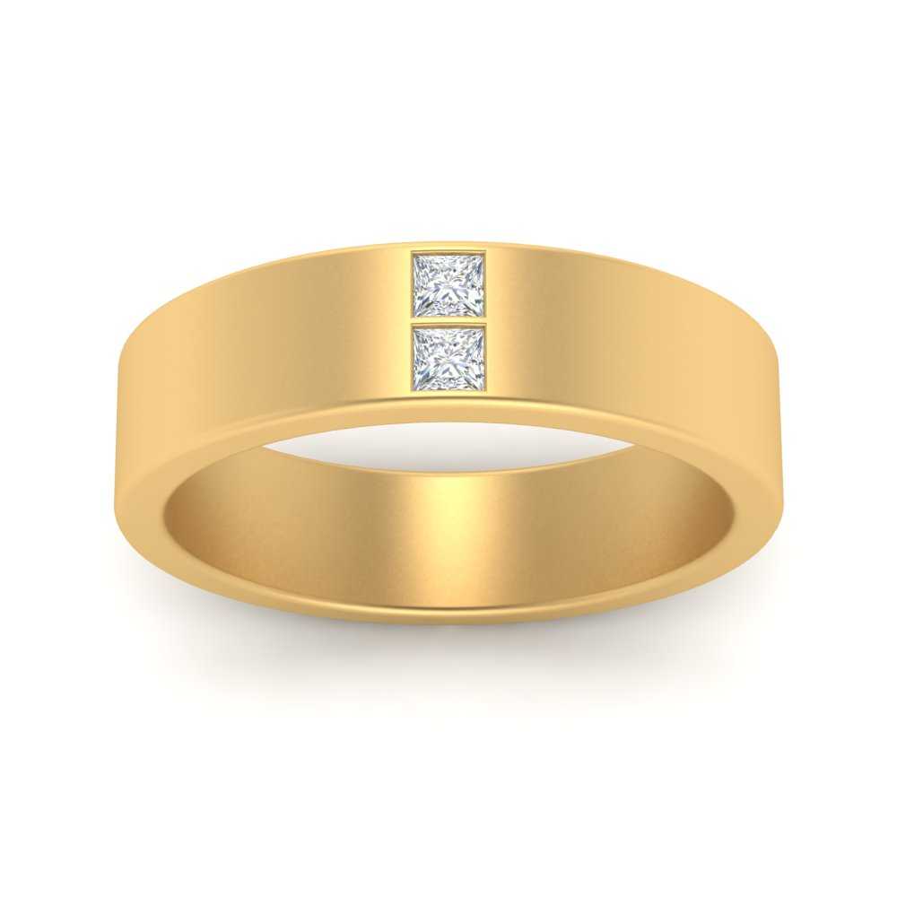 Square Cut Lab Diamond Wedding Band For Mens 14k Yellow Gold|Cuts & Carat