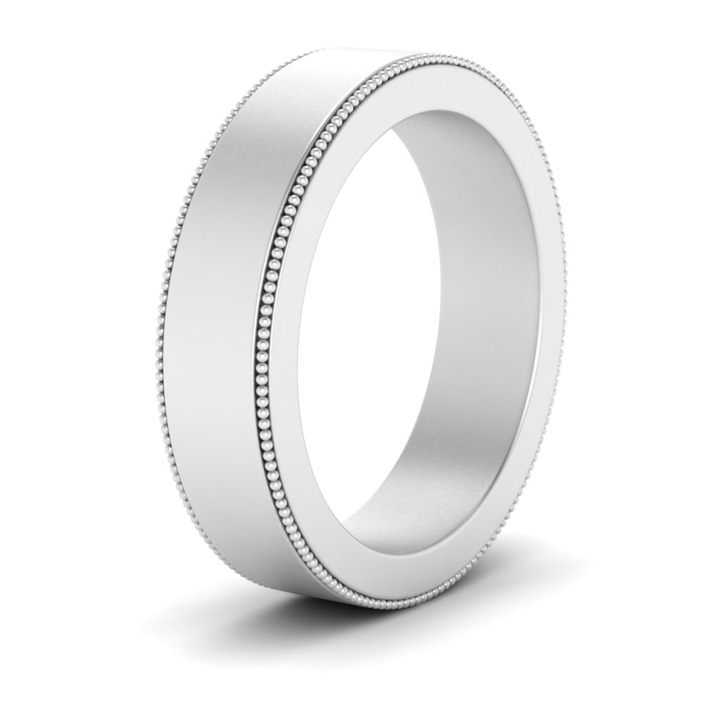 Flat Milgrain Stackable Mens Wedding Band In 4K White Gold | Cuts & Carat