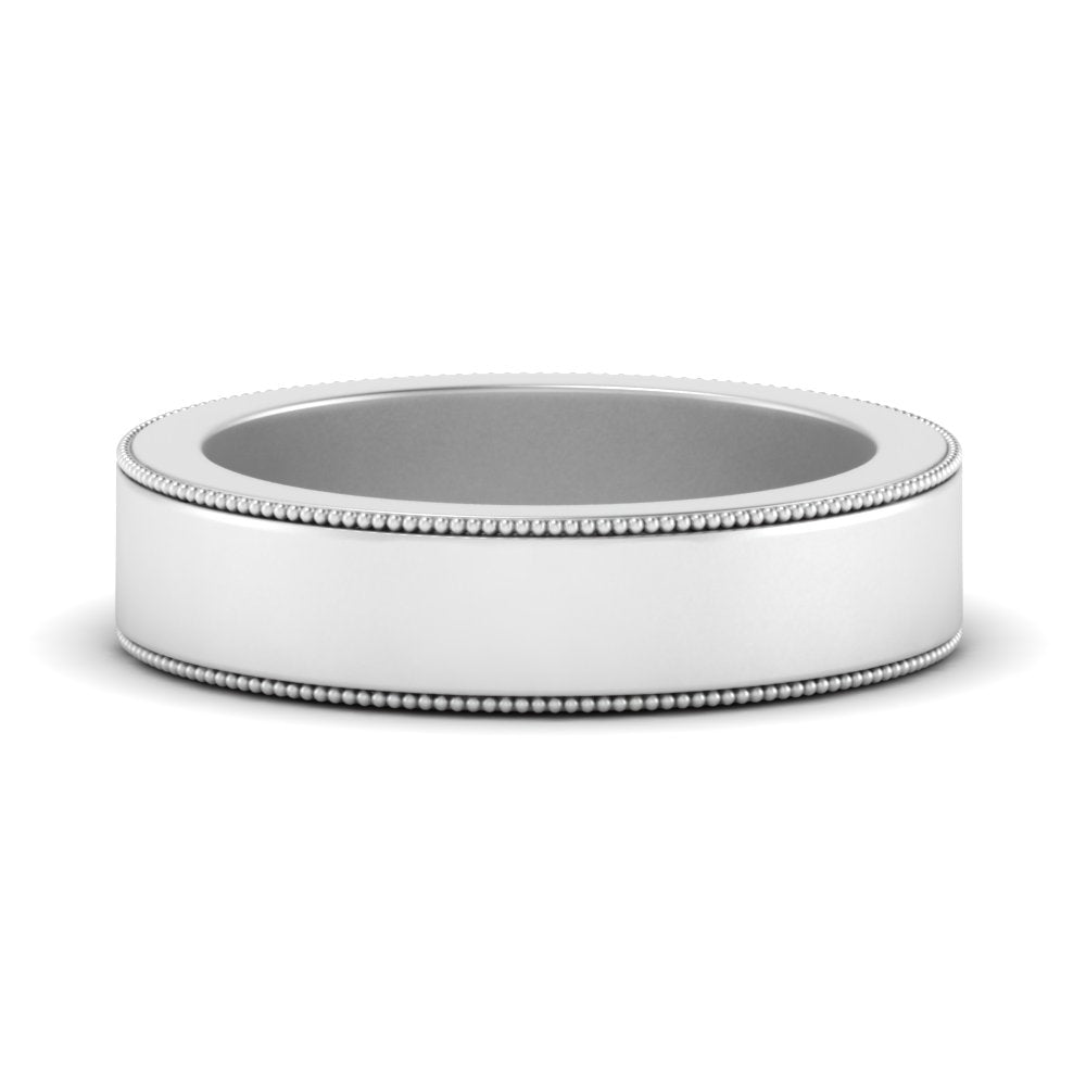 Flat Milgrain Stackable Mens Wedding Band In 4K White Gold | Cuts & Carat