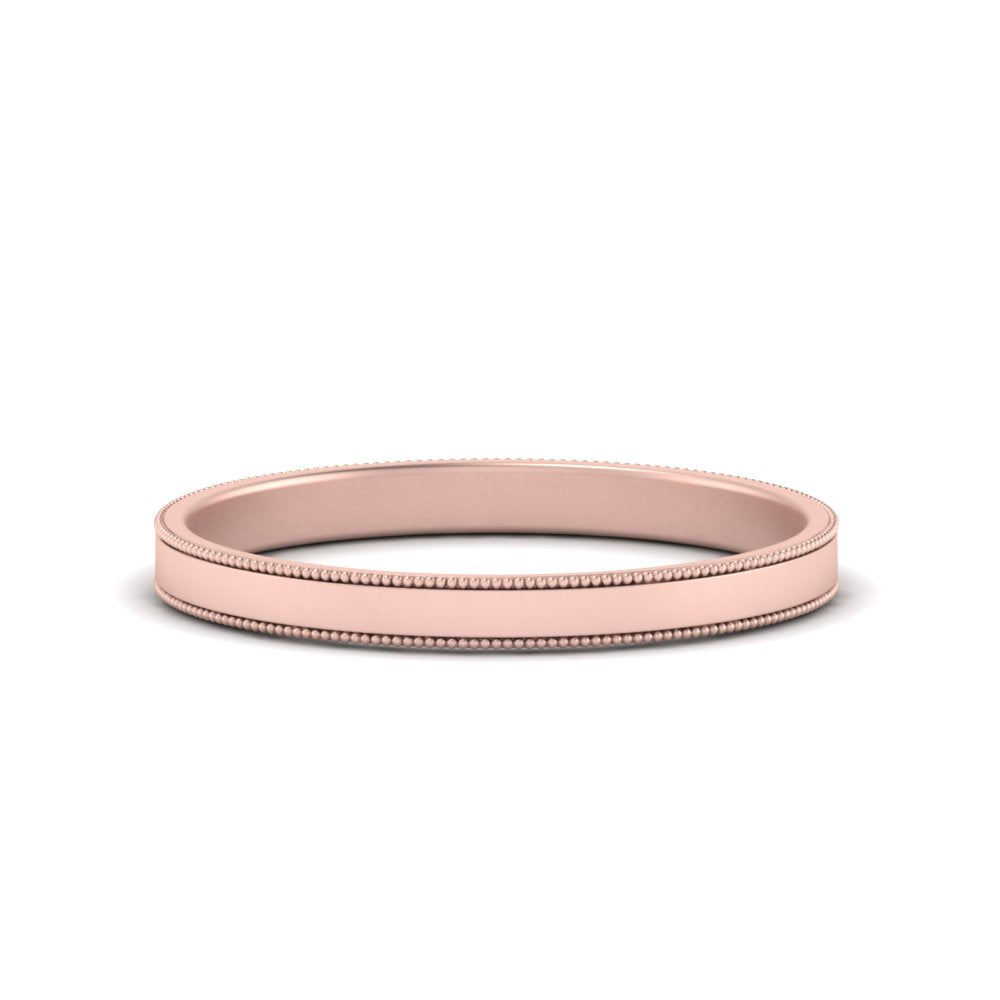 Flat Milgrain Stackable Mens Wedding Band In 14K Rose Gold | Cuts & Carat