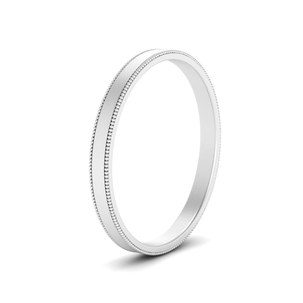 Flat Milgrain Stackable Mens Wedding Band In 14K White Gold | Cuts & Carat