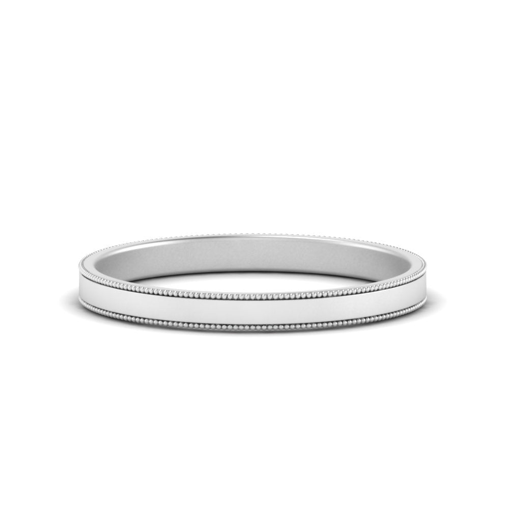 Flat Milgrain Stackable Mens Wedding Band In 14K White Gold | Cuts & Carat