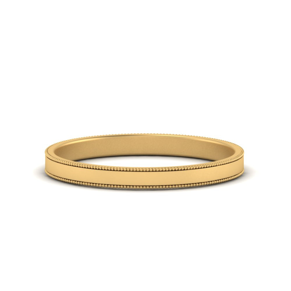 Flat Milgrain Stackable Mens Wedding Band In 14K Yellow Gold | Cuts & Carat