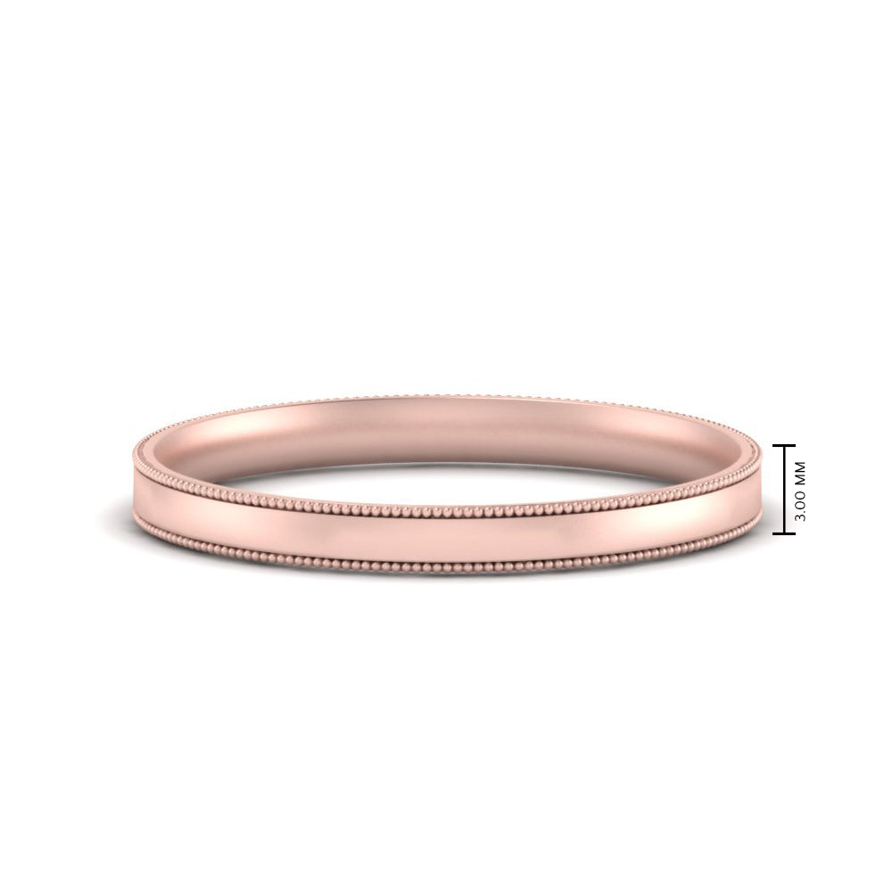 3 MM Flat Stack Stepped Edge Comfort Fit Mens Wedding Band 14K Rose Gold | Cuts & Carat