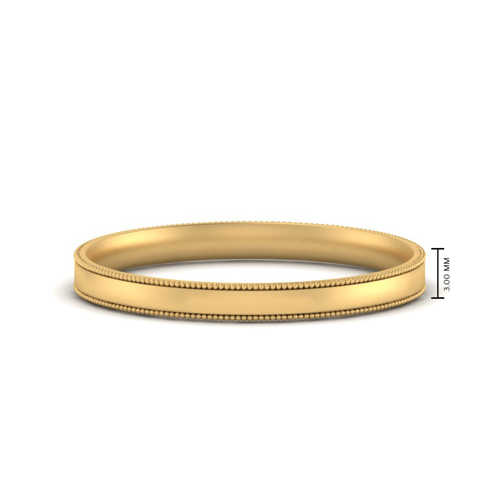 3 MM Flat Stack Stepped Edge Comfort Fit Mens Wedding Band 14K Yellow Gold | Cuts & Carat