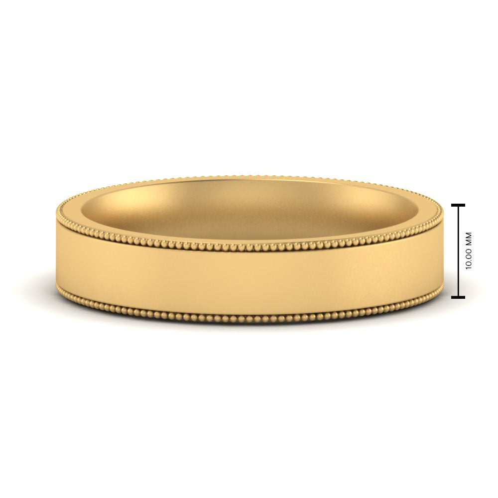 10 MM Flat Stack Stepped Edge Comfort Fit Mens Wedding Band 14K Yellow Gold | Cuts & Carat