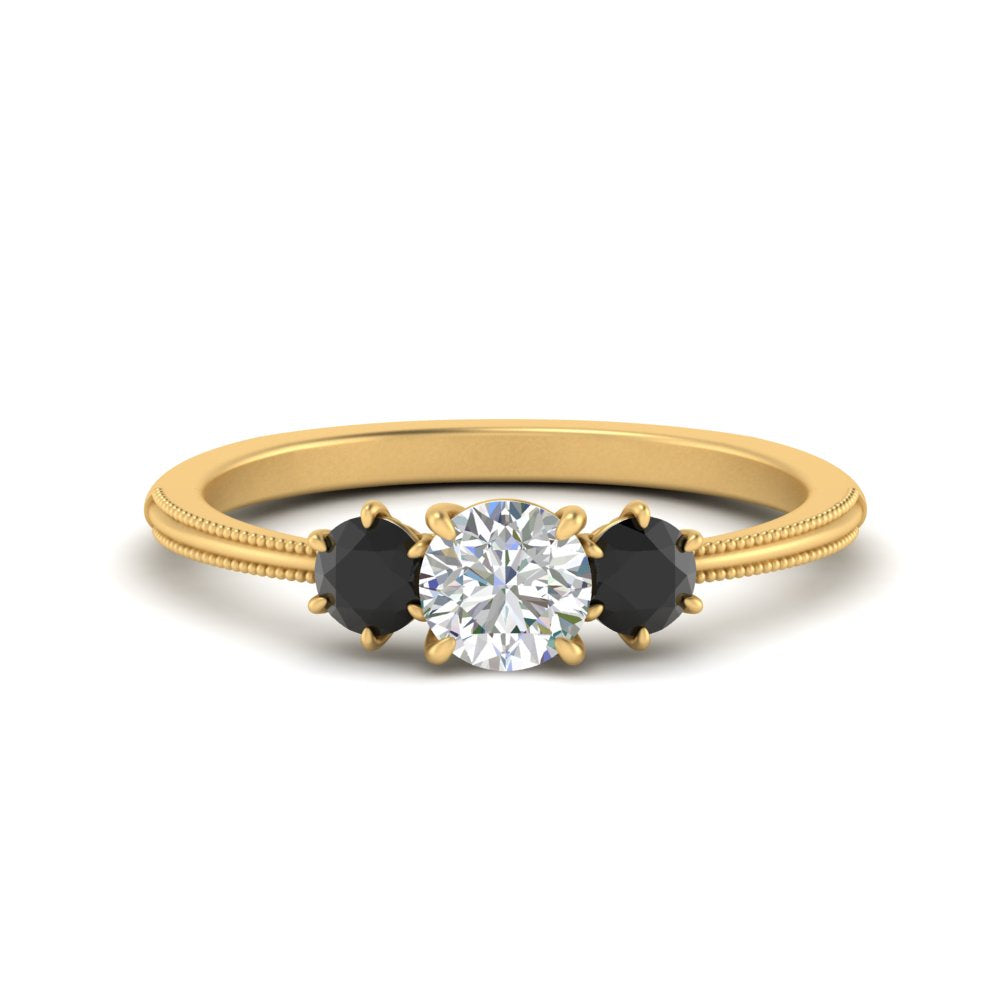 14K Gold Round Cut Diamond 3 Stone Engagement Ring