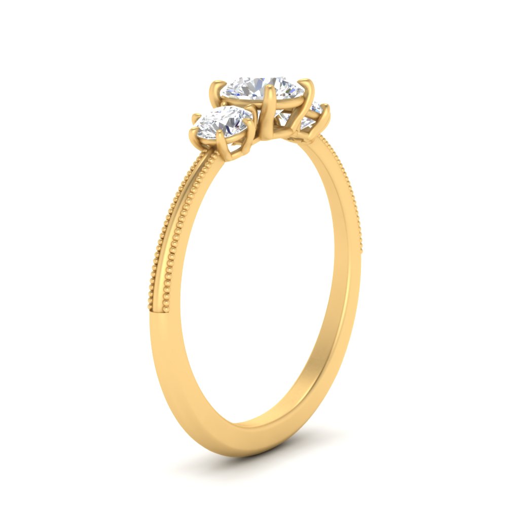 14K Gold Round Cut Diamond 3 Stone Engagement Ring