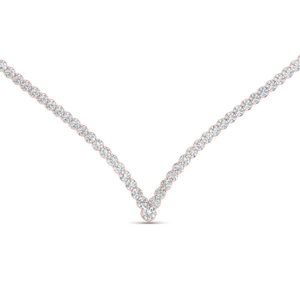 11 Carat Tennis V Shaped Lab Created Diamond Necklace For Women 14K Gold