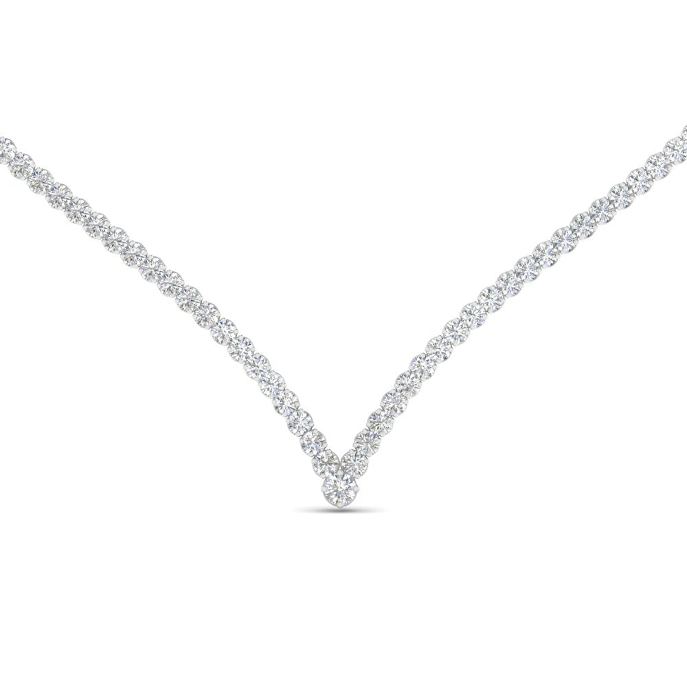 11 Carat Tennis V Shaped Lab Created Diamond Necklace For Women 14K Gold