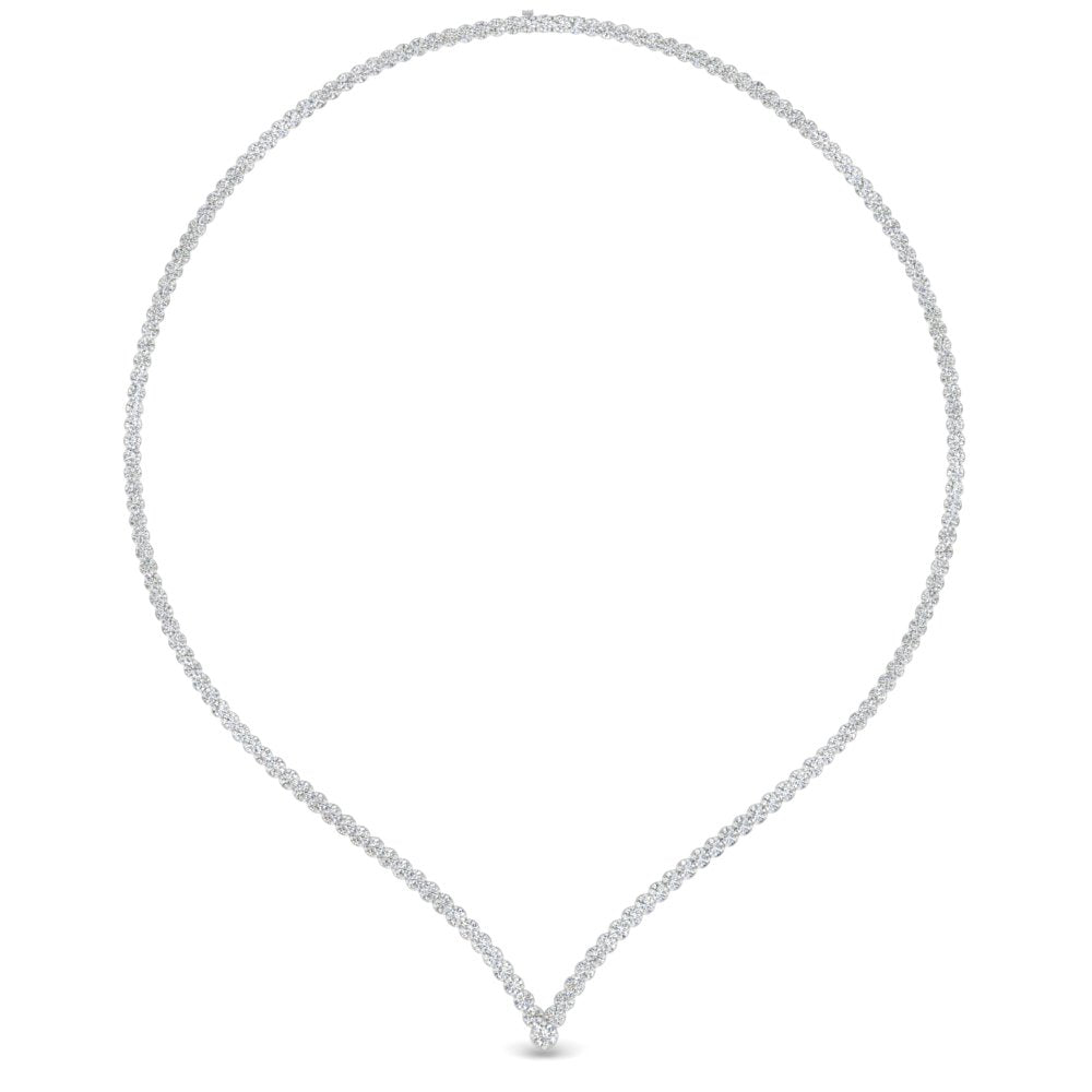 11 Carat Tennis V Shaped Lab Created Diamond Necklace For Women 14K Gold