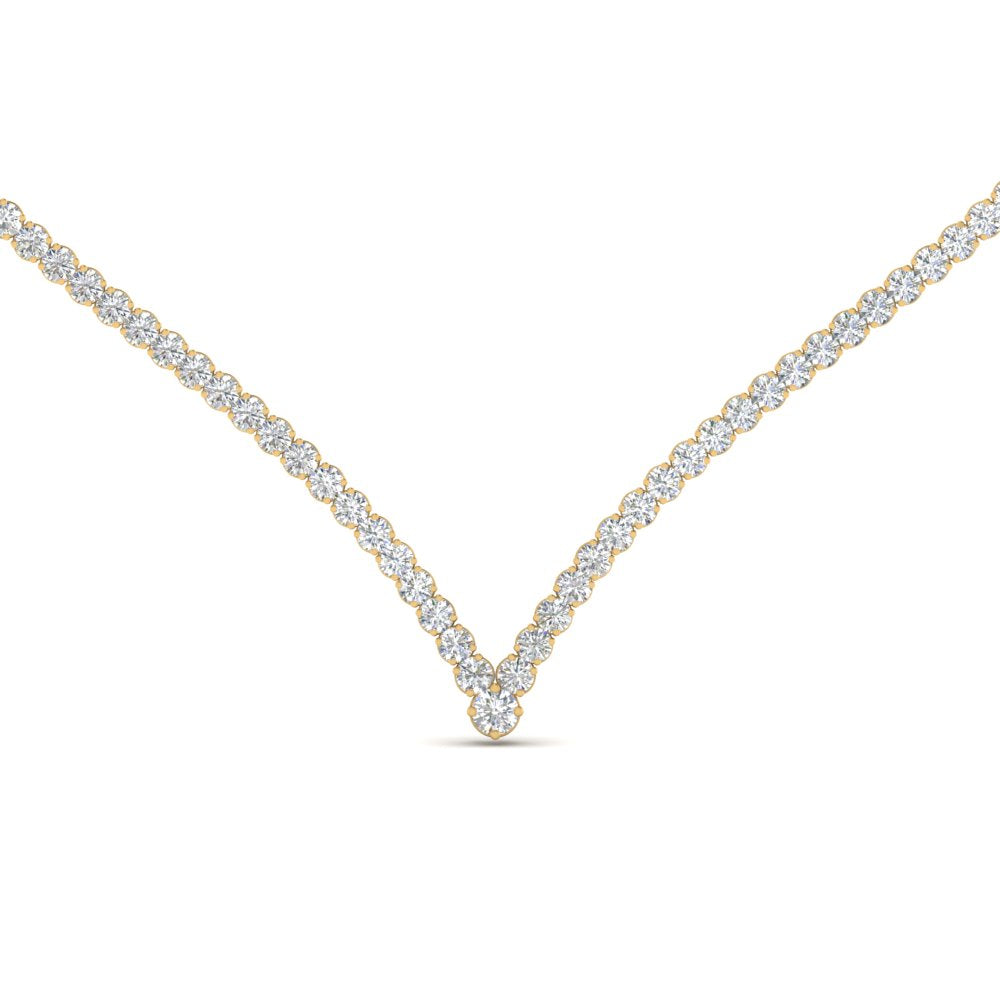 11 Carat Tennis V Shaped lab created Diamond Necklace For Women 14K Gold