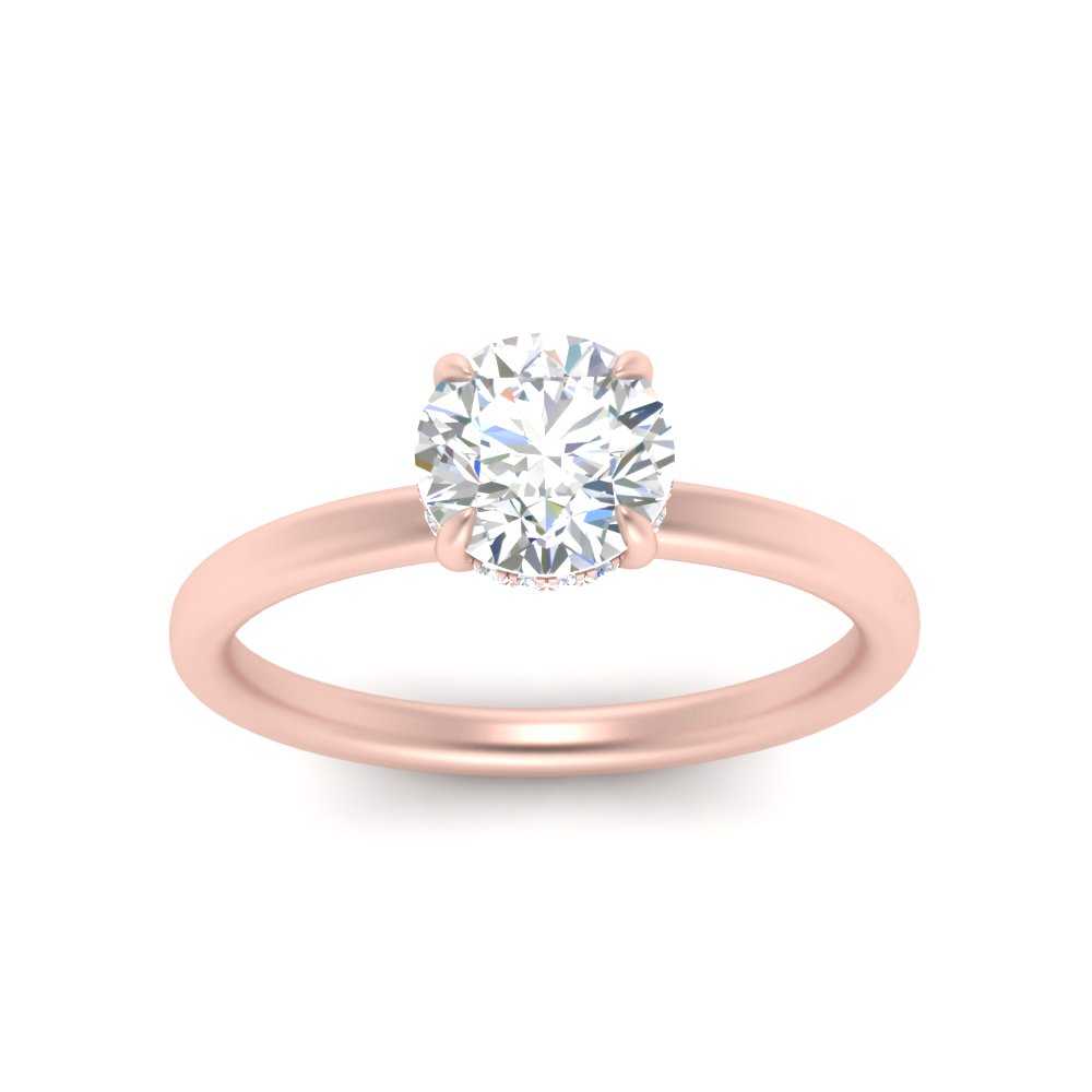 Thin Gold Band Lab Diamond Halo Engagement Ring 14K Gold