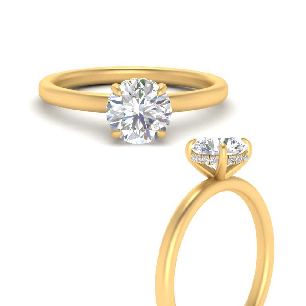 Thin Gold Band Lab Diamond Halo Engagement Ring 14K Gold