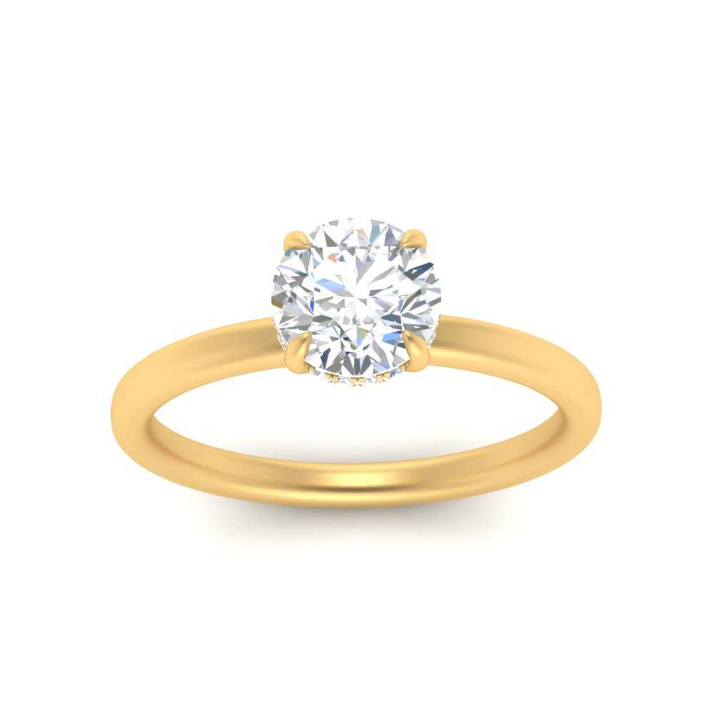 Thin Gold Band Lab Diamond Halo Engagement Ring 14K Gold