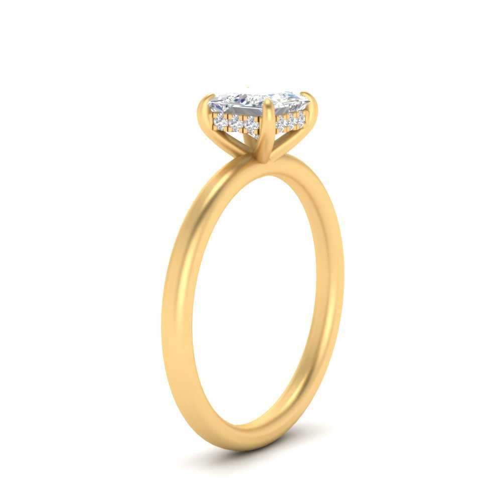 Thin Gold Band Lab Diamond Halo Engagement Ring 14K Gold