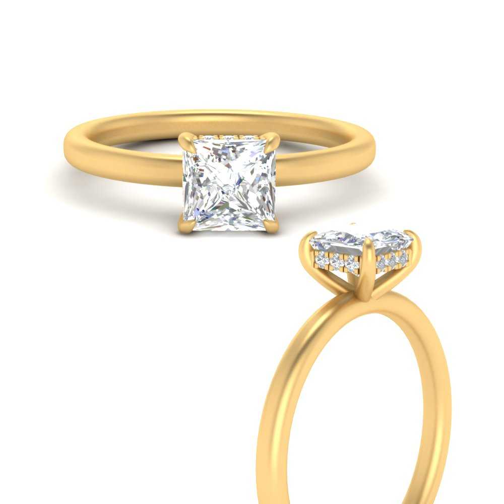 Thin Gold Band Lab Diamond Halo Engagement Ring 14K Gold