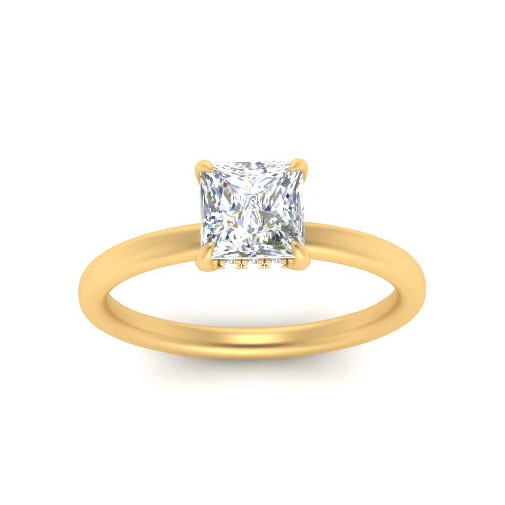 Thin Gold Band Lab Diamond Halo Engagement Ring 14K Gold