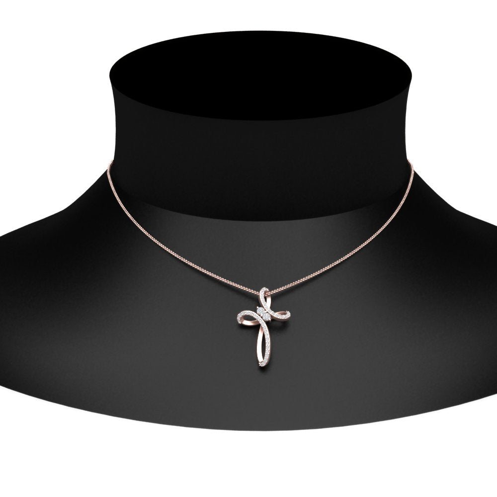 1/4 Carat Twisted Cross Pendant With Lab Diamond