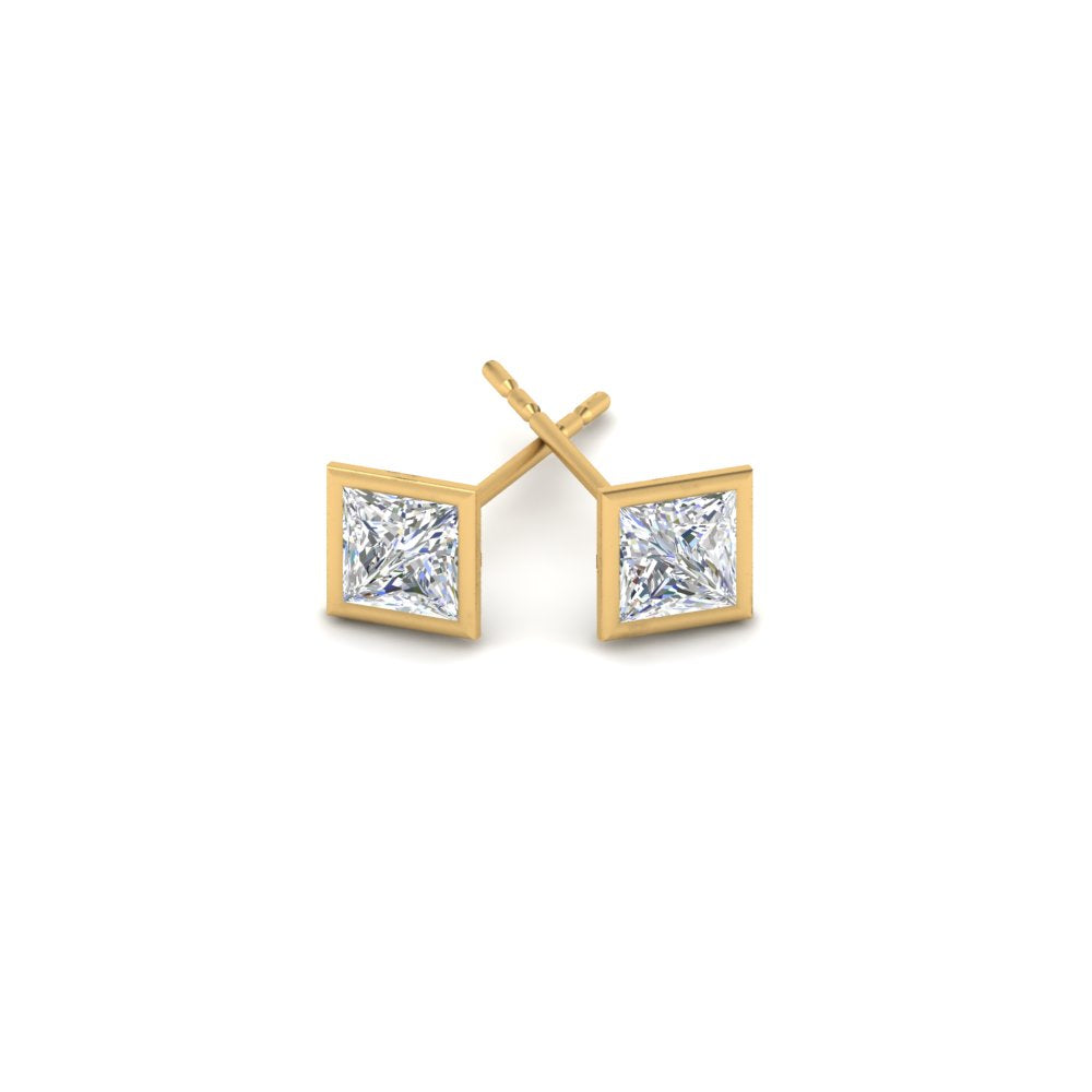 0.50 To 5 Carat Lab Diamond Square Stud Bezel Set Earring For Women 14K Gold