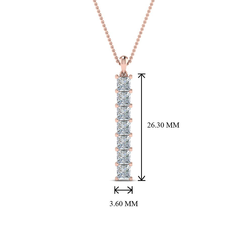 1.05 Ctw Princess Cut Lab Diamond Vertical Bar Necklace For Women 14K Gold