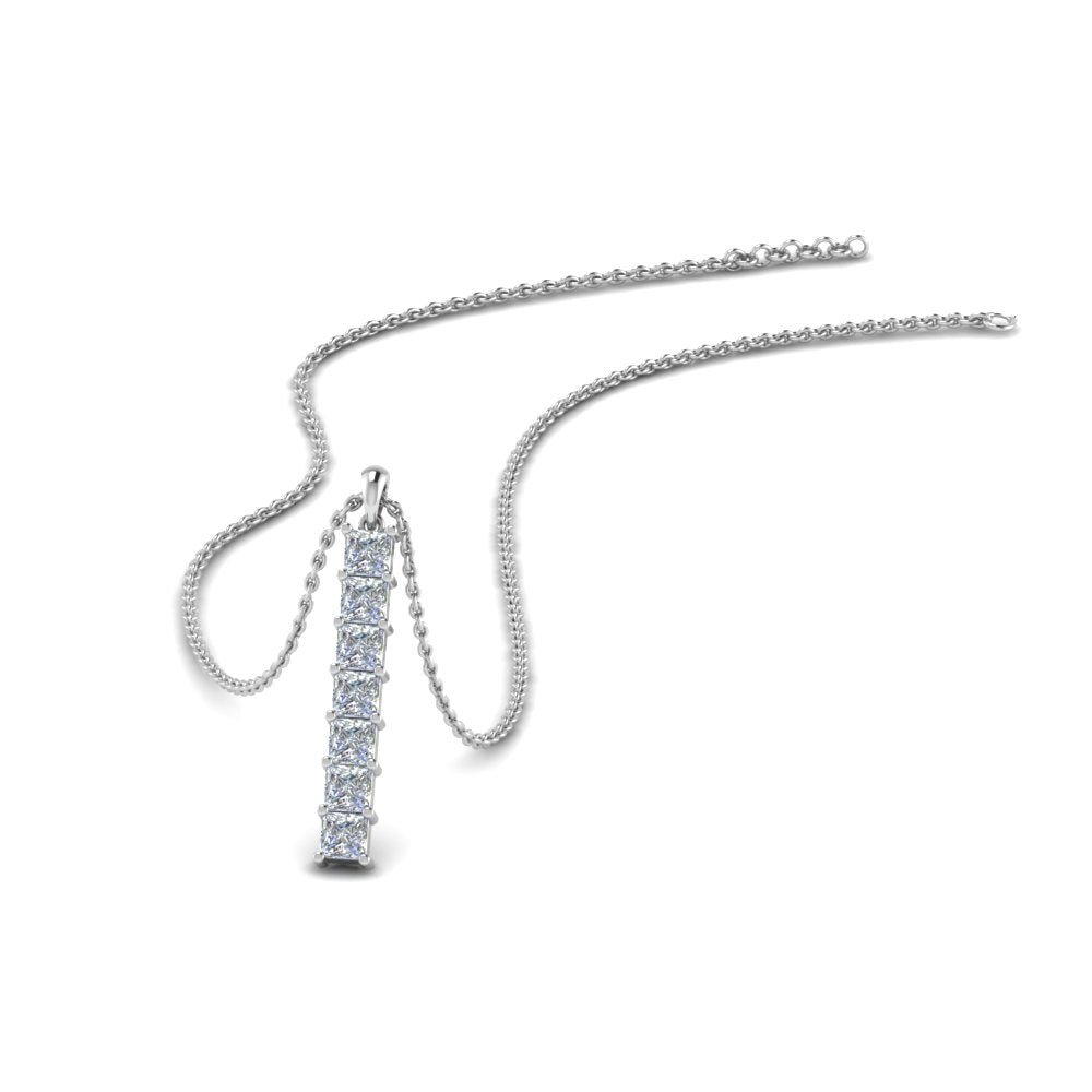 1.05 Ctw Princess Lab Diamond Vertical Bar Necklace For Women 14K Gold