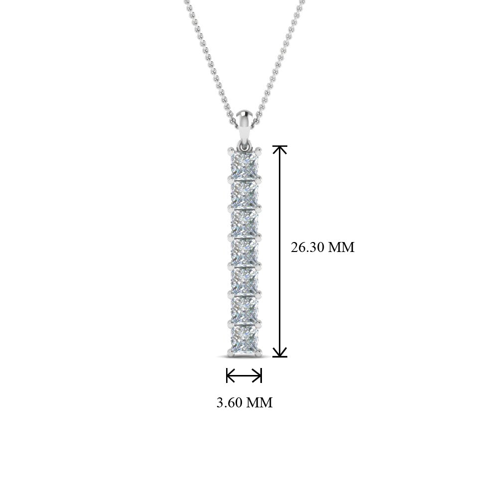 1.05 Ctw Princess Cut Lab Diamond Vertical Bar Necklace For Women 14K Gold