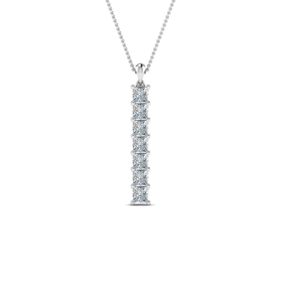 1.05 Ctw Princess Lab Diamond Vertical Bar Necklace For Women 14K Gold