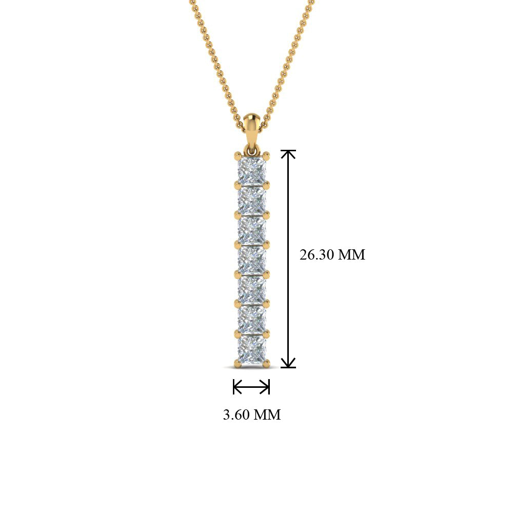 1.05 Ctw Princess Cut Lab Diamond Vertical Bar Necklace For Women 14K Gold