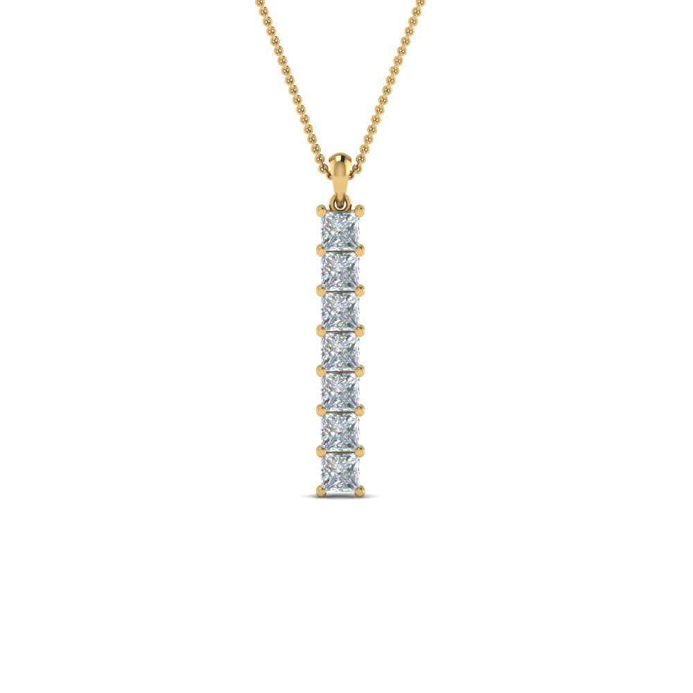 1.05 Ctw Princess Cut Lab Diamond Vertical Bar Necklace For Women 14K Gold