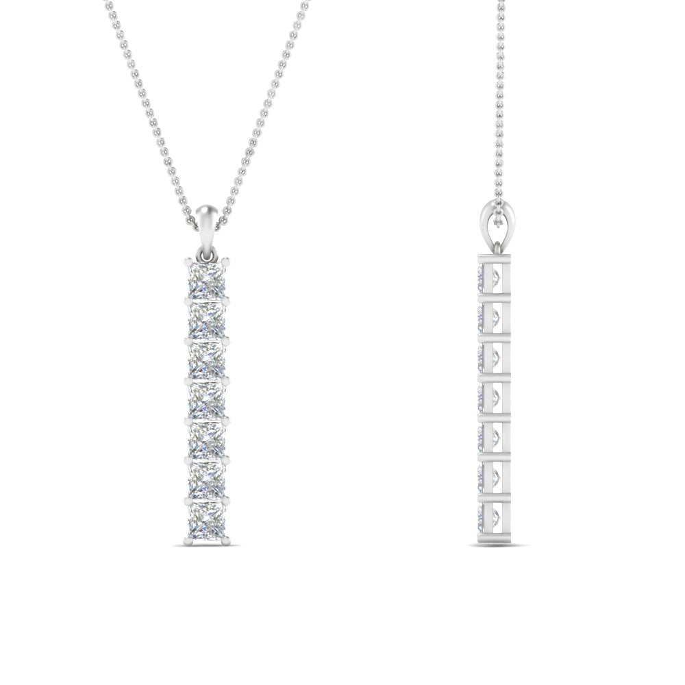 1.05 Ctw Princess Lab Diamond Vertical Bar Necklace For Women 14K Gold