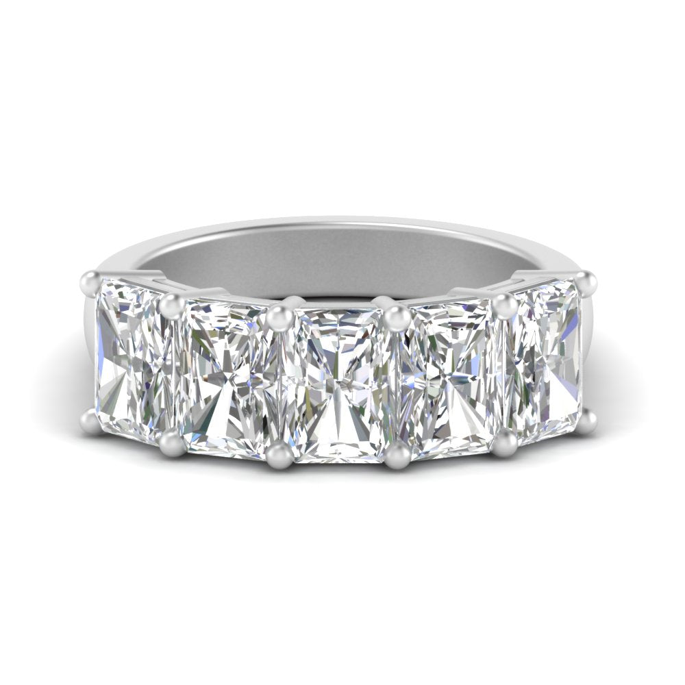 0.50 To 5 Ct Radiant Cut Lab Diamond Five Stone Wedding Band 14k Gold