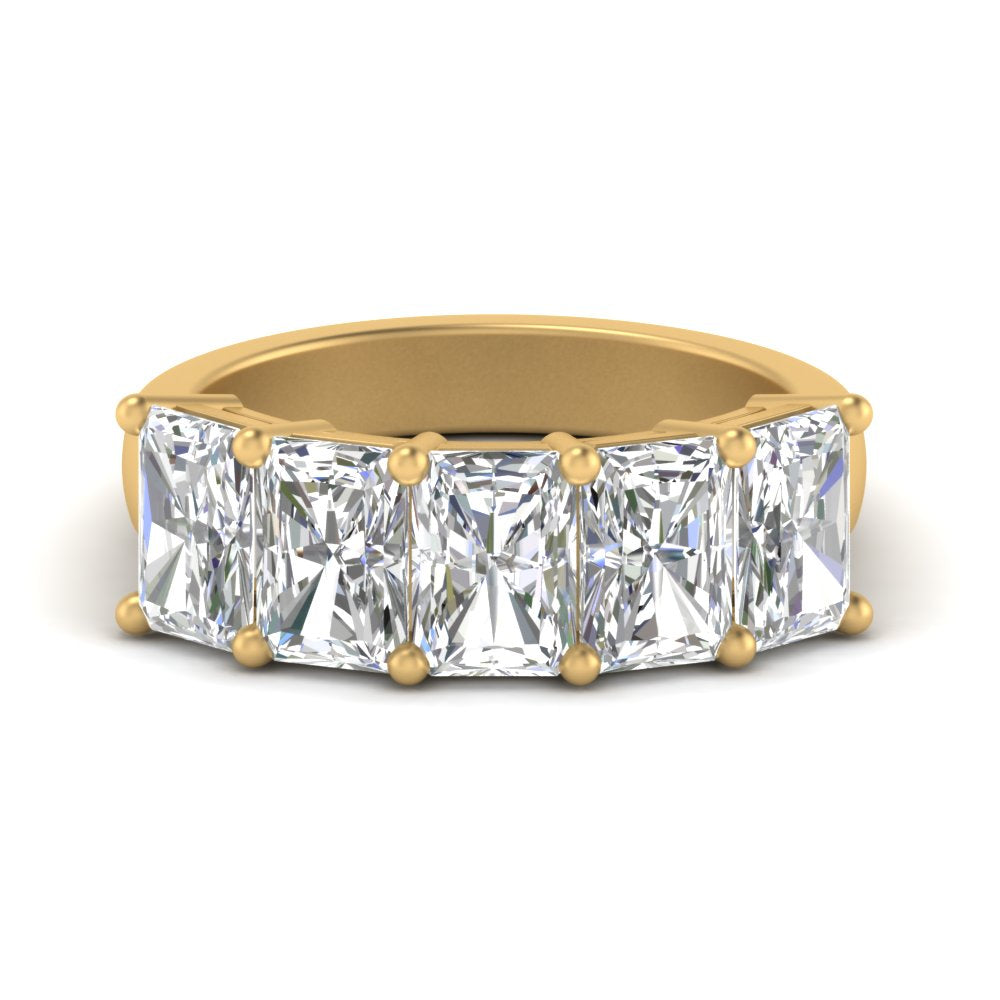 0.50 To 5 Ct Radiant Cut Lab Diamond Five Stone Wedding Band 14k Gold