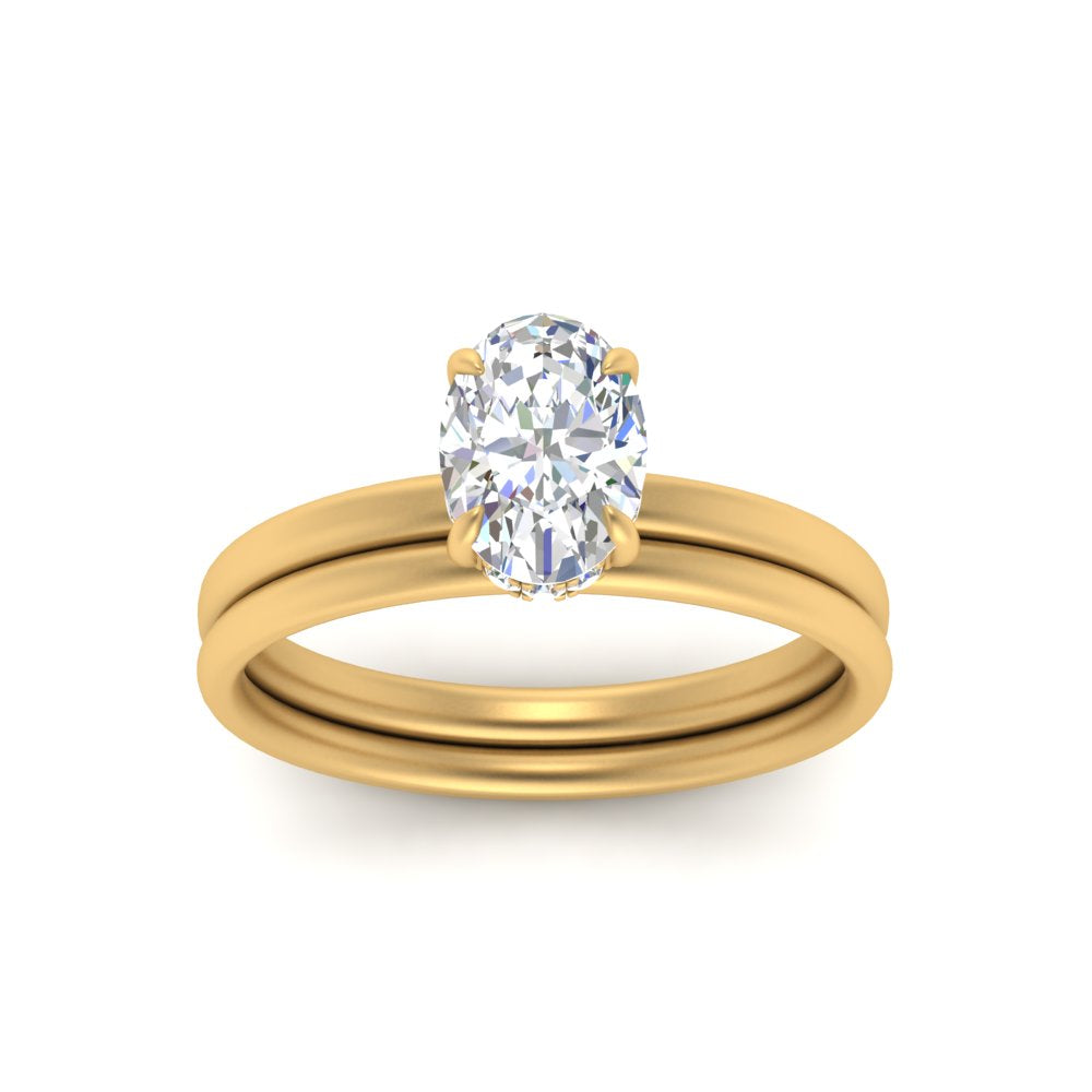 0.50 To 5 Carat Delicate Thin Setting Hidden Lab Halo Bridal Set 14K Gold