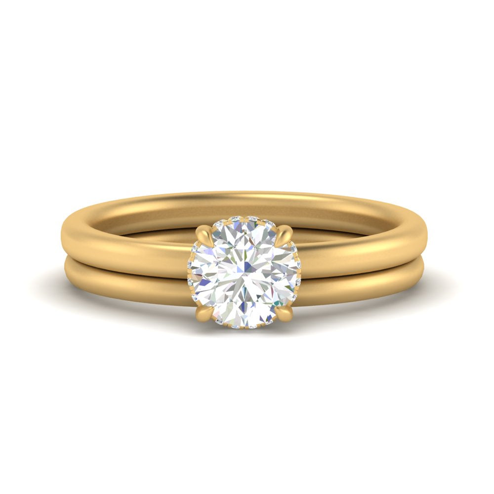 0.50 To 5 Carat Delicate Thin Setting Hidden Lab Halo Bridal Set 14K Gold